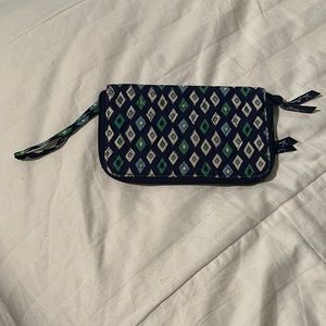 Vera Bradley blue/green diamond pattern clutch with wrist strap